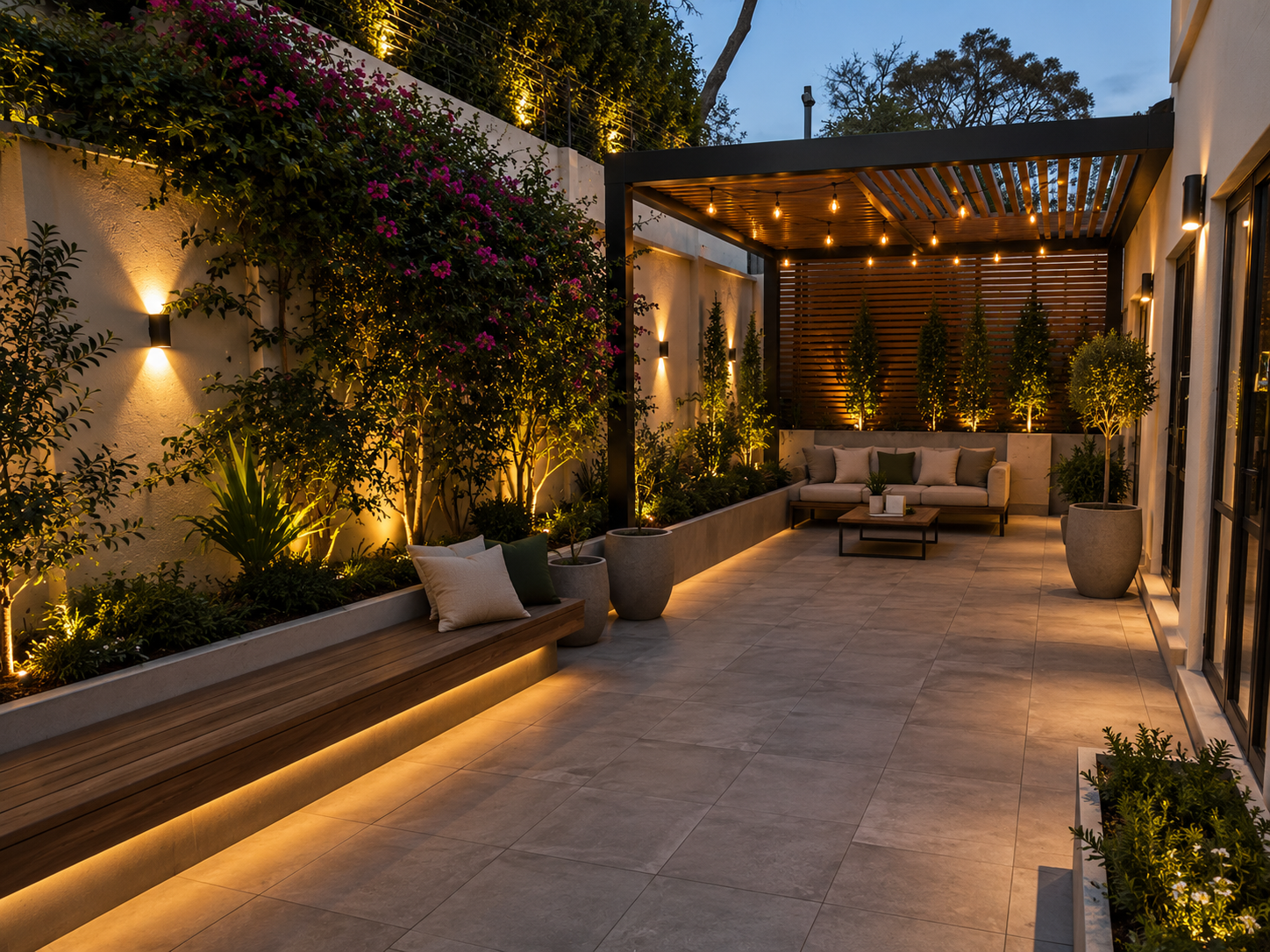 AI-designed garden at dusk